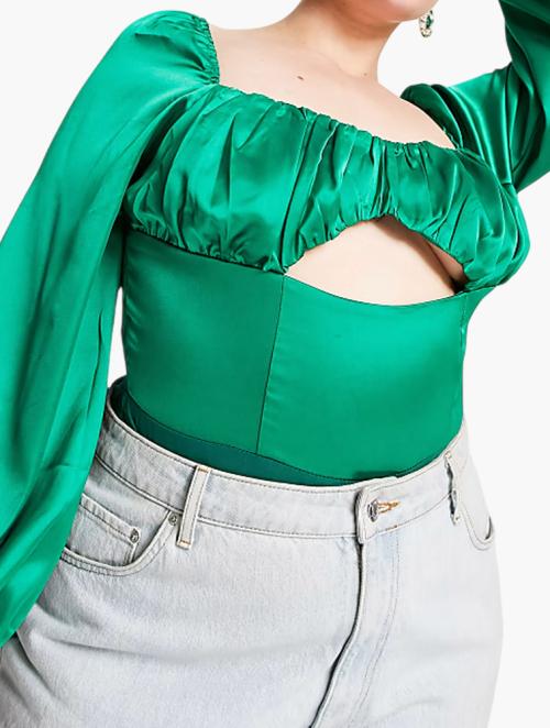 Collective The Label Emerald Green Cut-Out Corset Satin Bodysuit