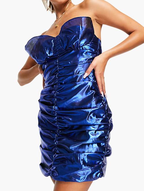 Collective The Label Metallic Blue Ruched Bustier Mini Dress