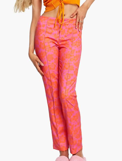 Collusion Pink Low Rise Slim Hibiscus Print Trousers