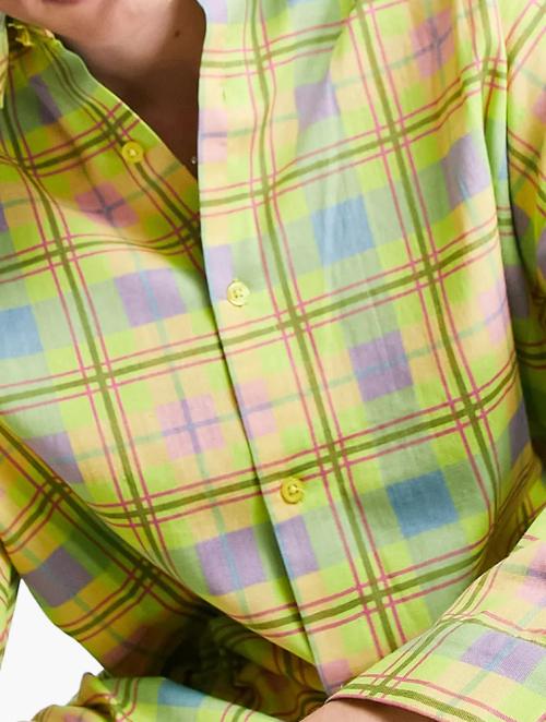 Collusion Multicolour Oversized Linen Check Shirt