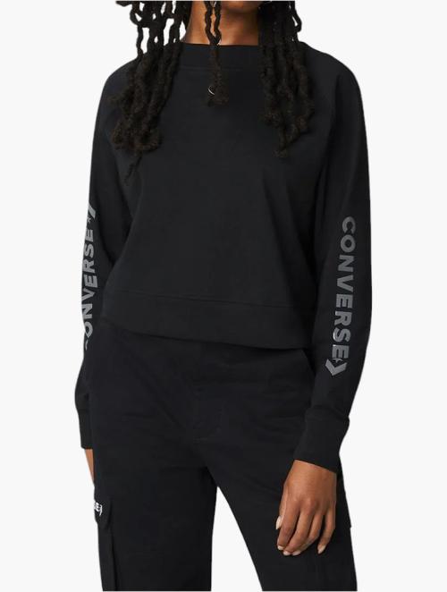 Converse Black Twisted Knit Open Back Crew Neck Pullover
