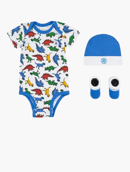 Converse Baby Boys White Bodysuit set with Cap and Shoes