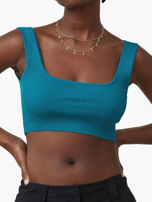 Cotton On Foxy Rib Square Neck Tank - Bright Blue