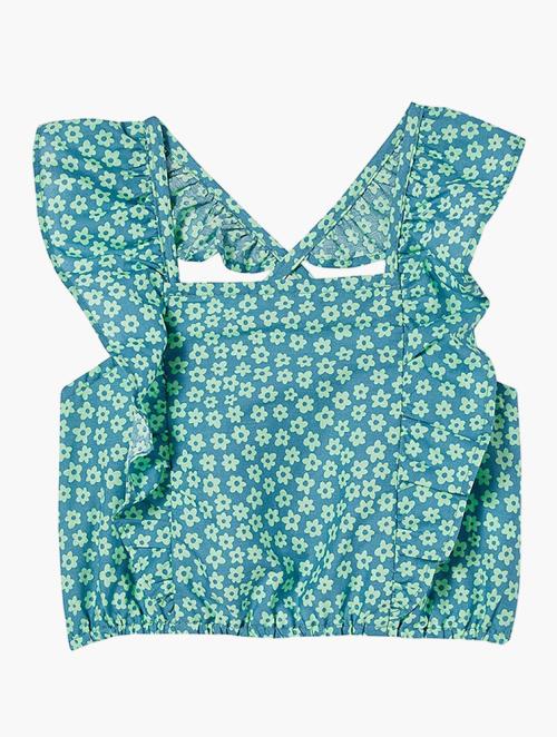Cotton On Agatha Frill Top - Teal Storm Ashbury Floral