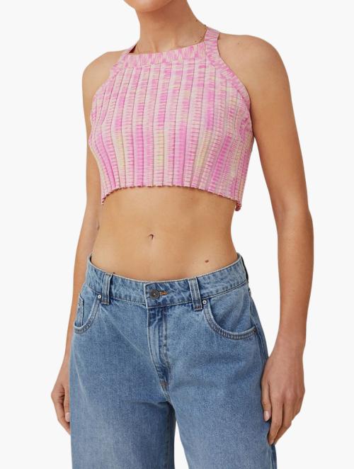 Cotton On Rainbow Spacedye Rib Tie Back Knit Cami - Cake Pink Spacedye