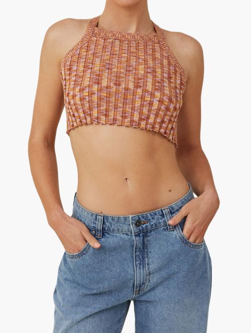 Cotton On Rainbow Spacedye Rib Tie Back Knit Cami - Clay Brown Spacedye