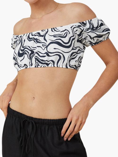 Cotton On Haven Short Sleeve Bandeau Top - Layla Wave Washed Black