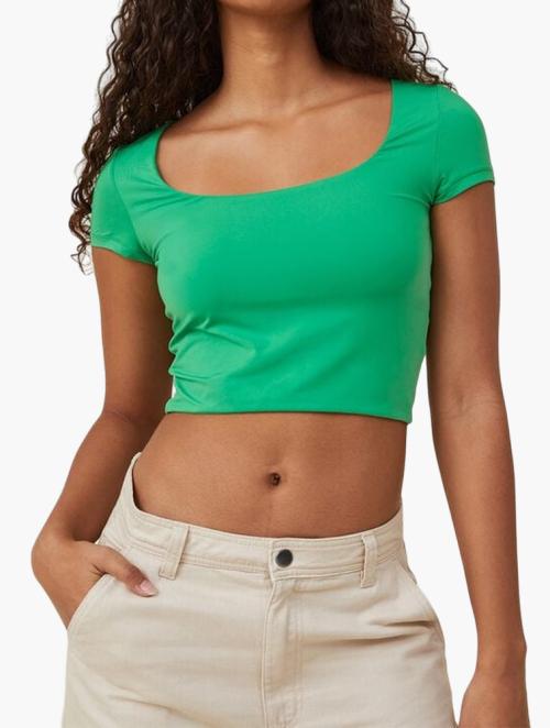 Cotton On Sculpted Scoop Neck Cap Sleeve Top - Garden Green