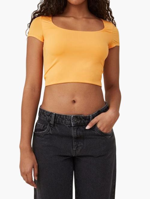 Cotton On Sculpted Scoop Neck Cap Sleeve Top - Soft Orange