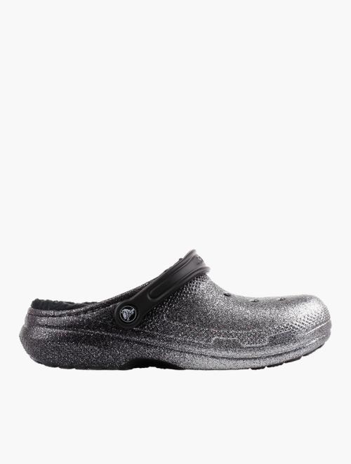 Crocs Black & Silver Classic Glitter Lined Clogs