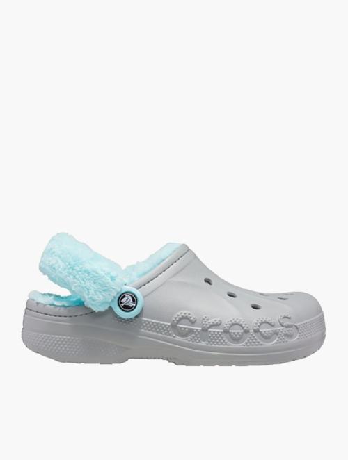 Crocs Light Grey & Ice Blue Baya Lined Fuzz Strap Clogs