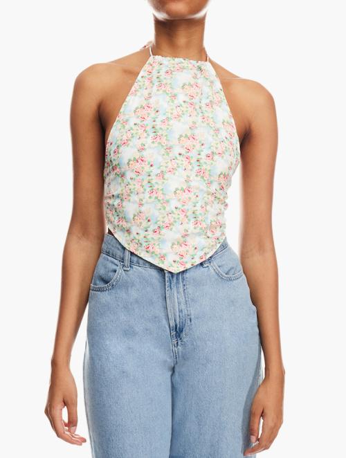 Daisy Street Floral Print Halter Neck Top