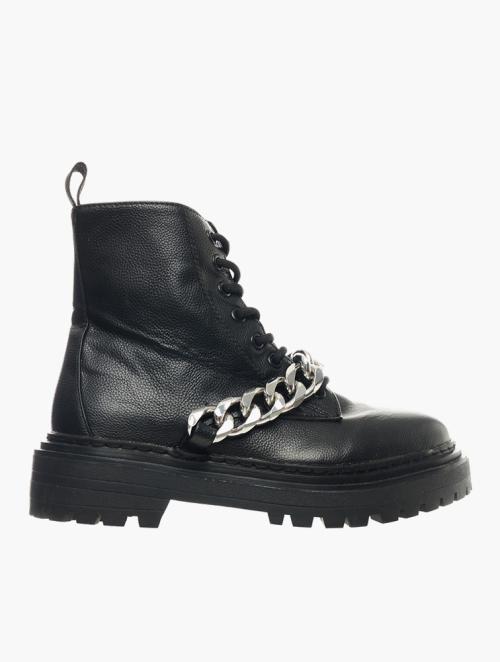 Daily Finery Black Lace-Up Chain Ankle Boots