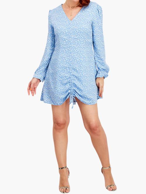 Daisy Street Blue Floral Print Long Sleeve Mini Dress