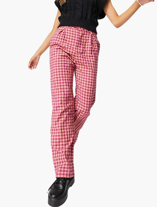 Daisy Street Red & White Check High Waist Wide Leg Trousers