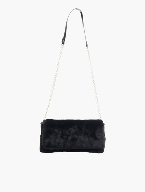Daily Finery Black Faux Fur Chain Shoulder Bag
