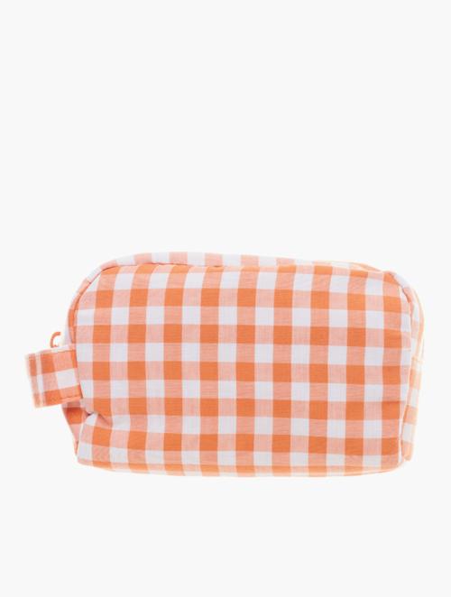 Daily Finery Pink & Orange Check Cosmetic Bag