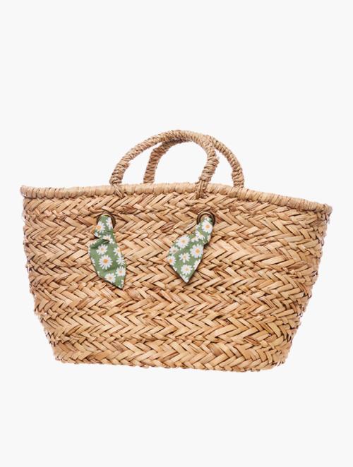 Daily Finery Brown Scarfed Woven Basket Bag
