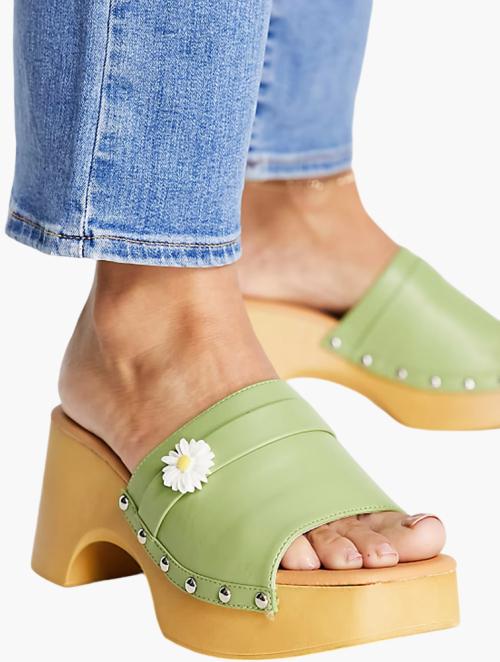 Daisy Street Green Chunky Sole Clog Sandals