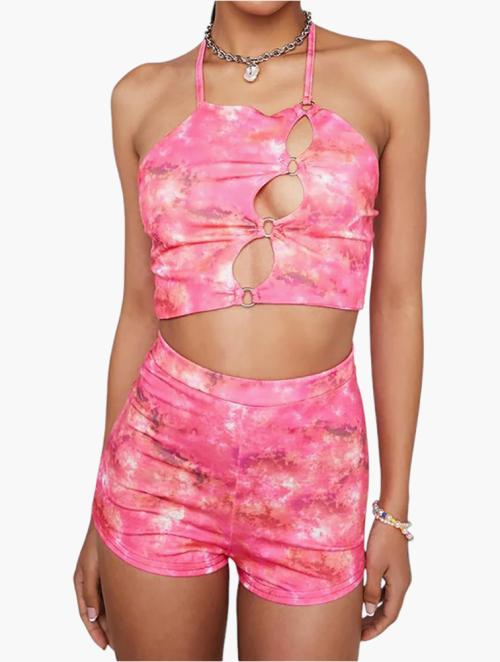 Daisy Street Pink Print Strappy Crop Top