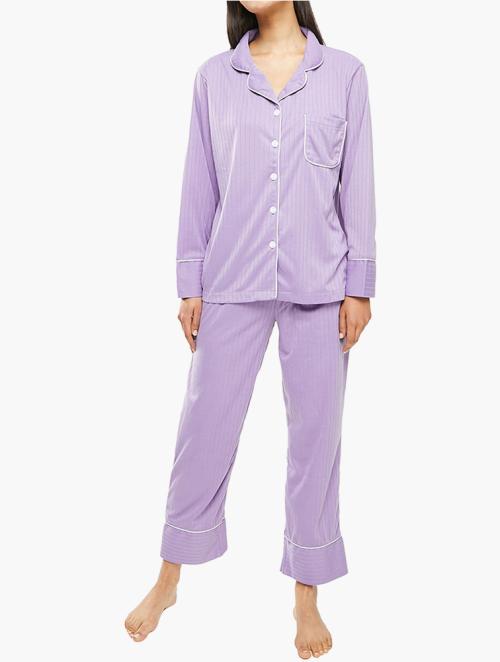 dailyfriday Piped Sleep Shirt & Pants Set - Lilac