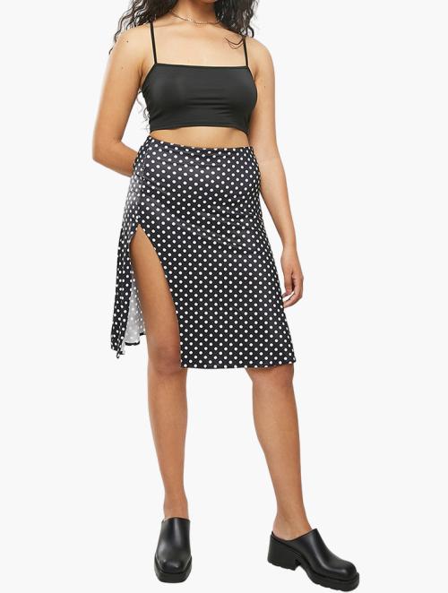 dailyfriday Side Slit Midi Skirt - Polka Dot