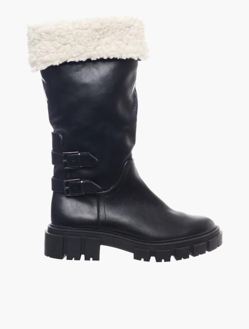Daily Finery Black Fur Cuffed Knee High Boots