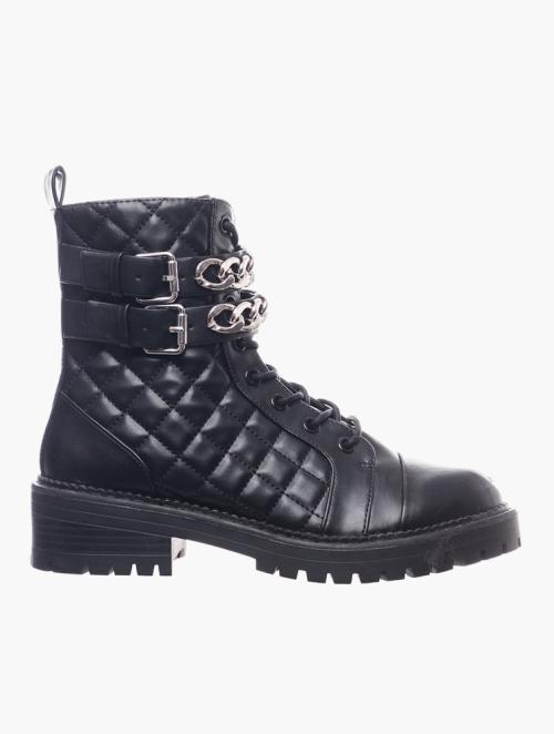 Daily Finery Black Lace Buckle Chain Boots