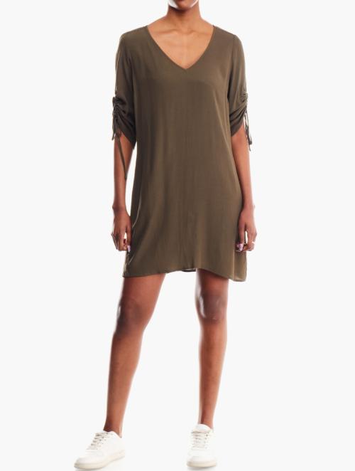 Daily Finery Brown Ruched Sleeve Mini Dress