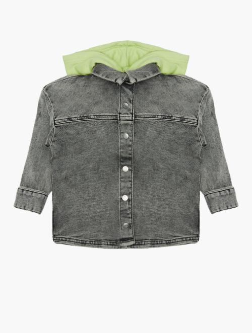 Daily Finery Grey Girls Denim Jacket With Lime Knit Hoodie