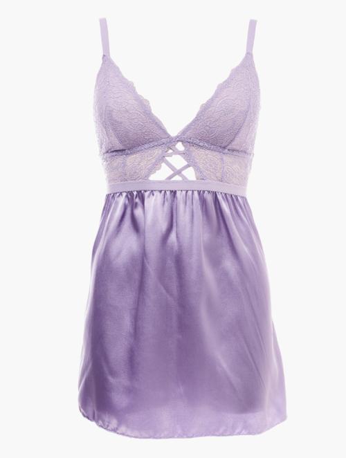 Daily Finery Lilac Plunge Neck Lace Chemise