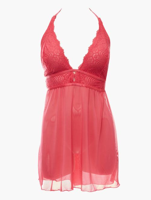 Daily Finery Red Lace Mesh Chemise