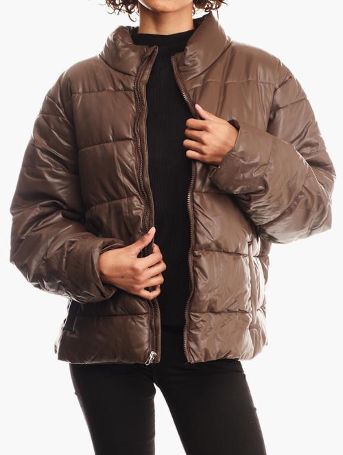 Daily Finery Coffee High Neck Puffer Jacket