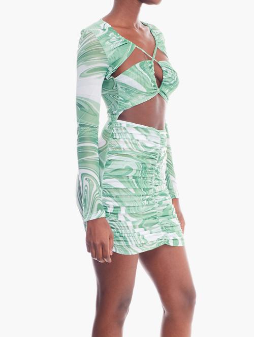 Daily Finery Green Long Sleeve Cut Out Tie Up Dress