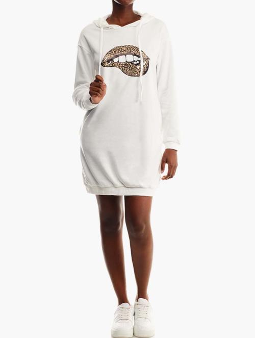 Daily Finery White Graphic Print Sweater Dress