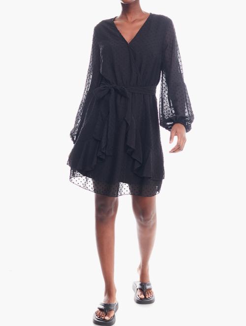 Daily Finery Black Frill Wrap Dress