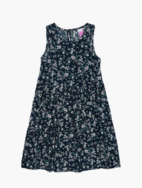 Daily Finery Navy Floral Big Girls Rayon Tiered Dress
