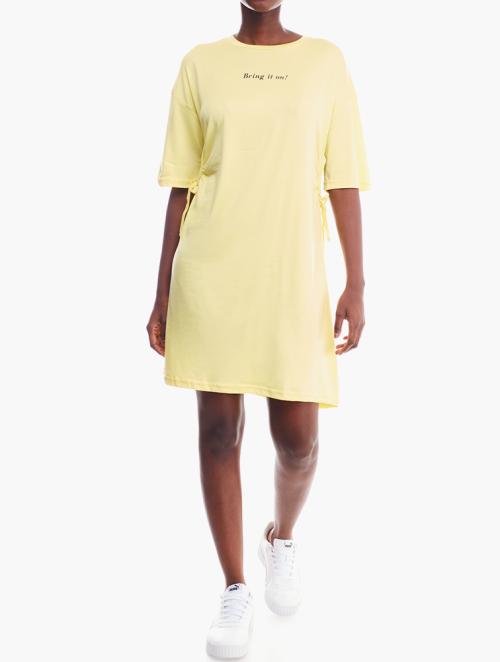 Daily Finery Yellow Open Side Ruched Dress