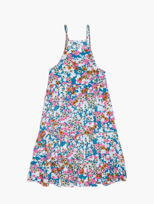Daily Finery Blue Floral Big Girls Strappy Tiered Dress