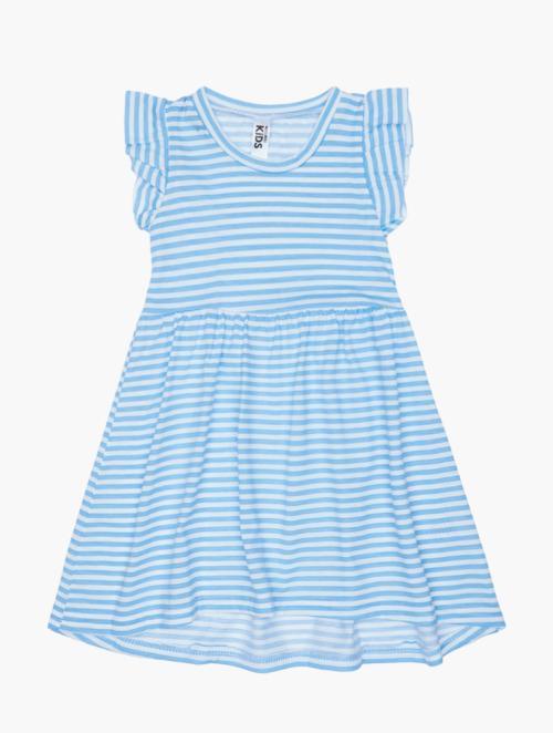 Daily Finery Blue Stripe Girls Frill Sleeve Dress