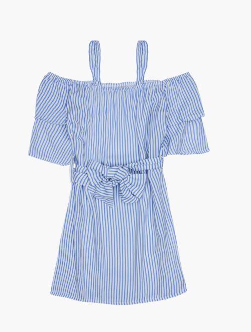 Daily Finery Blue & White Girls Cold Shoulder Dress