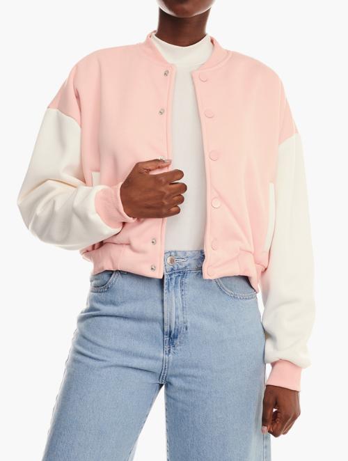 Daily Finery Pink Collarless Button Down Jacket