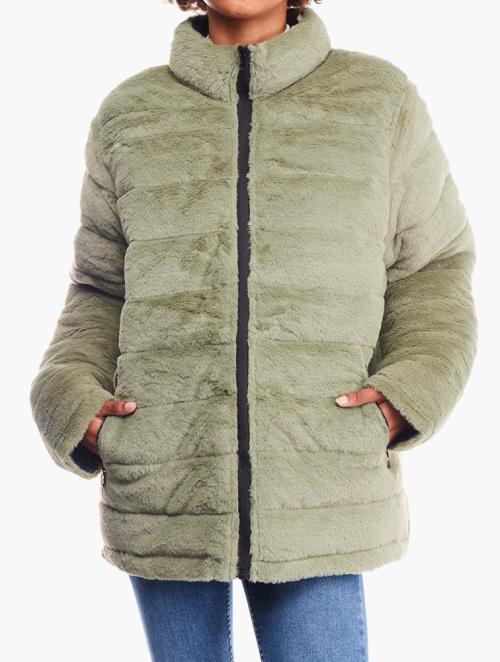 Daily Finery Green Faux Fur Puffer Jacket