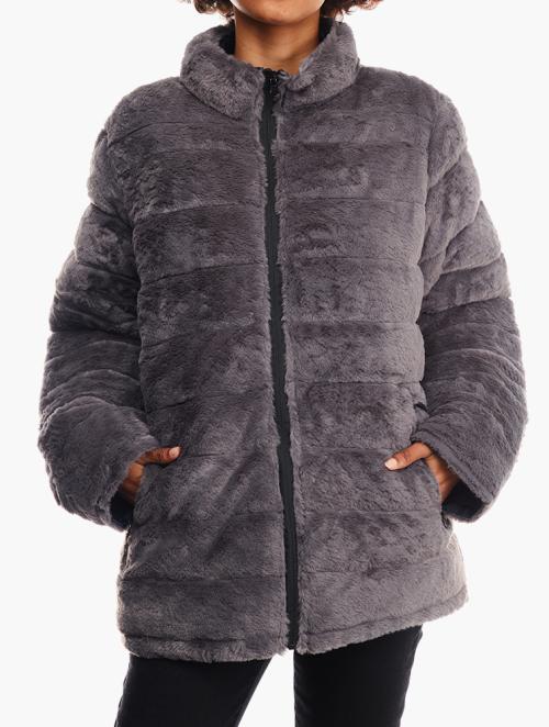 Daily Finery Grey Faux Fur Puffer Jacket
