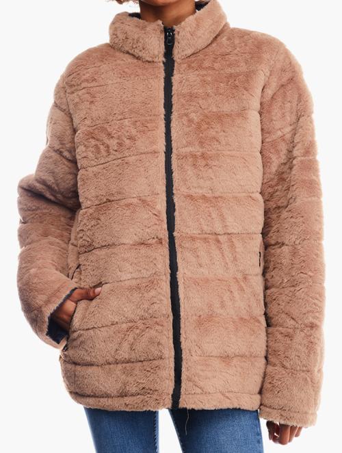 Daily Finery Khaki Faux Fur Puffer Jacket
