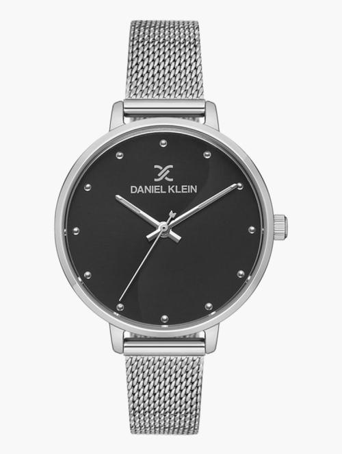 Daniel Klein Silver & Black Dial Premium Mesh Strap Watch