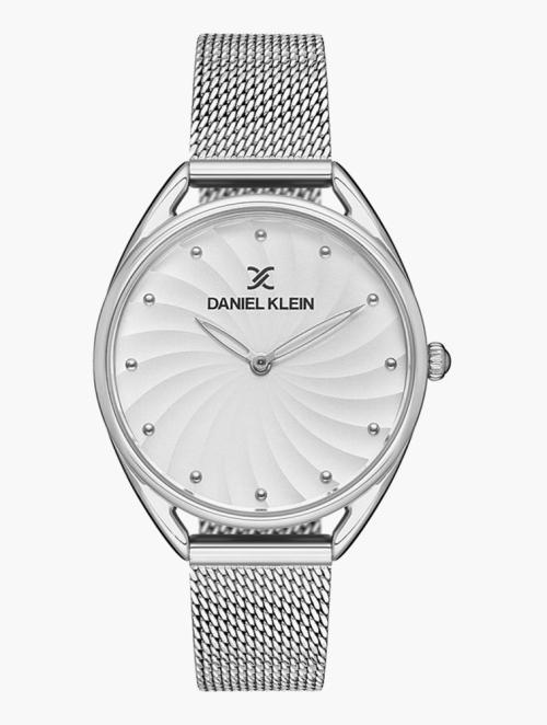 Daniel Klein Silver Dial & Case Stones Mesh Bracelet Watch