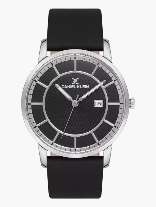 Daniel Klein Black & Silver Leather Watch