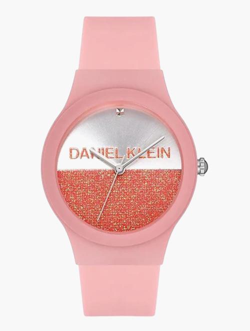 Daniel Klein Pink & Silver Glitter Silicone Watch