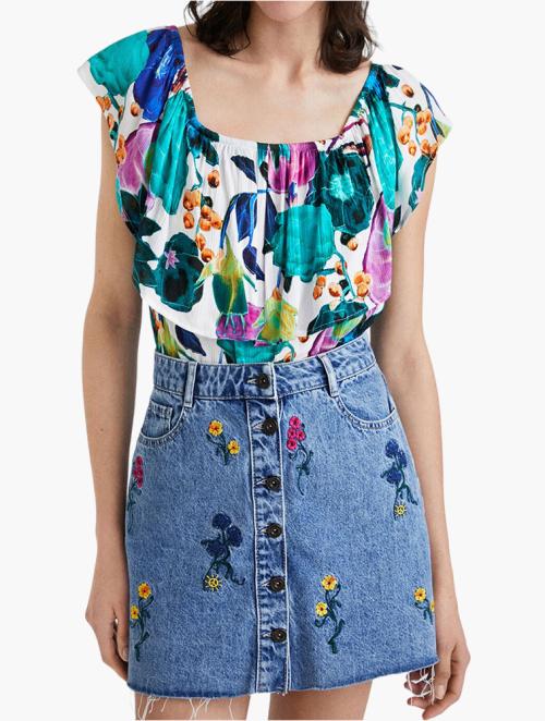 Desigual Green Boat Neck Floral Bodysuit